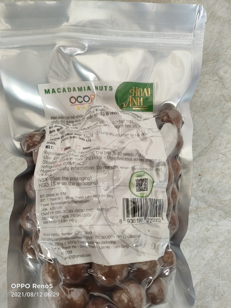 Macca Hoài Anh khứa vỏ túi zip 500g